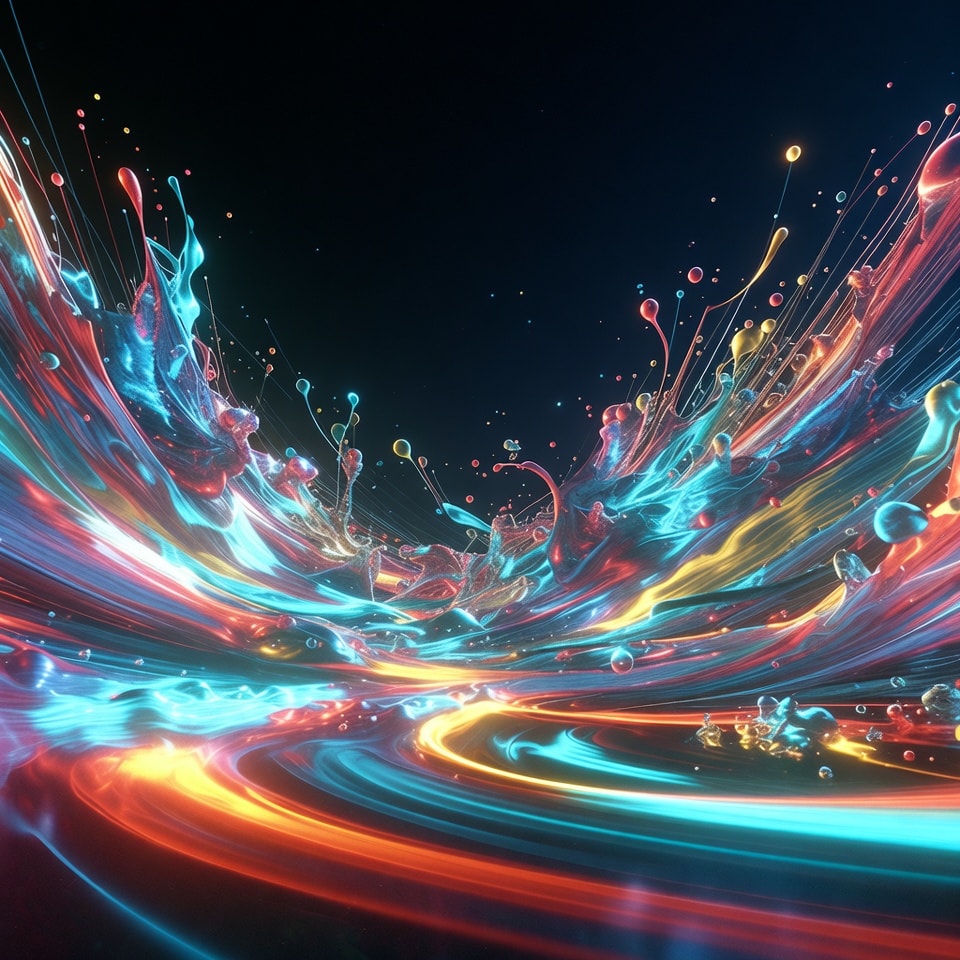 Abstract cinematic visual representing AI video generation, dynamic light trails and fluid motion, professional photo, high resolution, dark background.